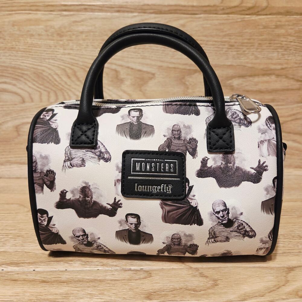 Loungefly Universal Monsters Crossbody Barrel Purse Bag Dracula Wolfman Creature